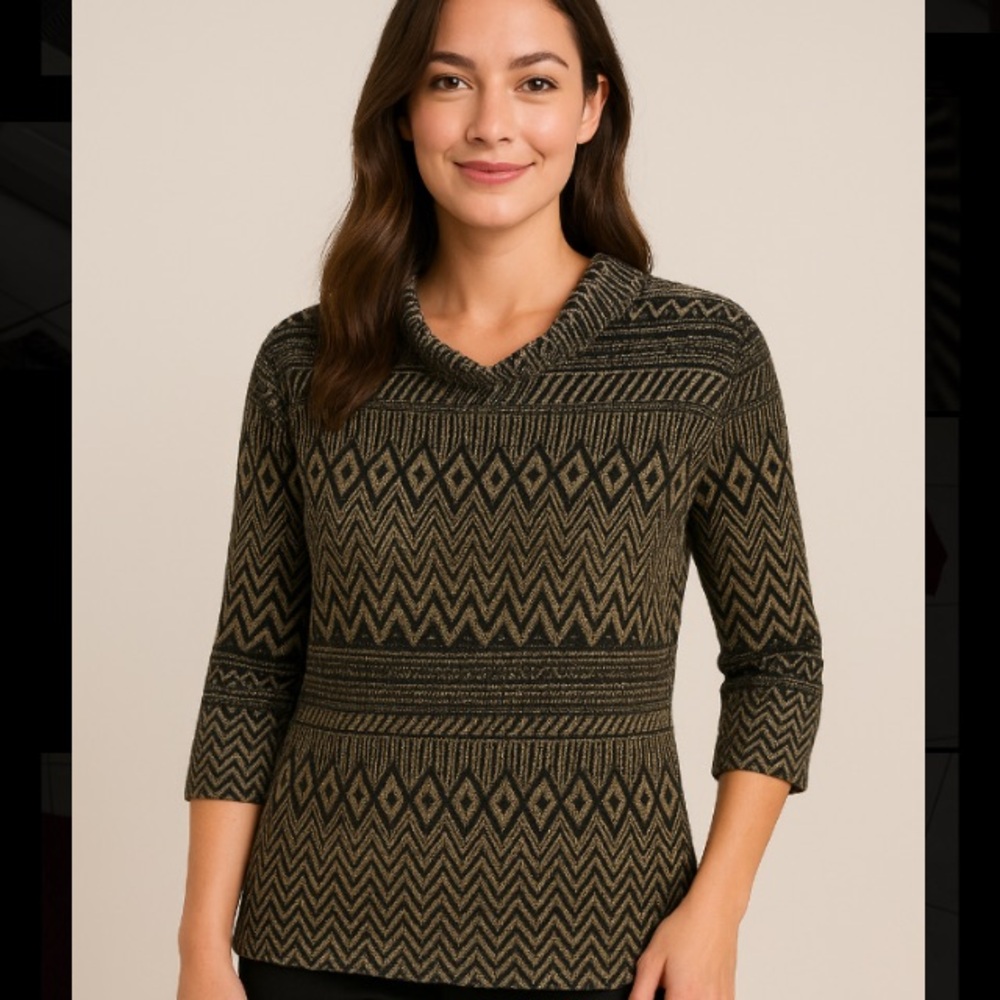 Chico’s Sparkle Gold-Thread Top – 3/4 Sleeve, Size 1 /S